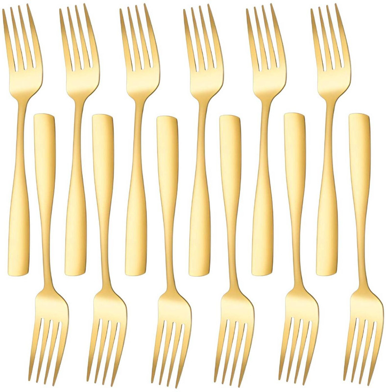 OpulenceWare Elegant Dessert Fork Mirror Finish Professional Bistro Style Pastry Fork (Gold) Stainless Steel Serving Fork Set(Pack of 12)