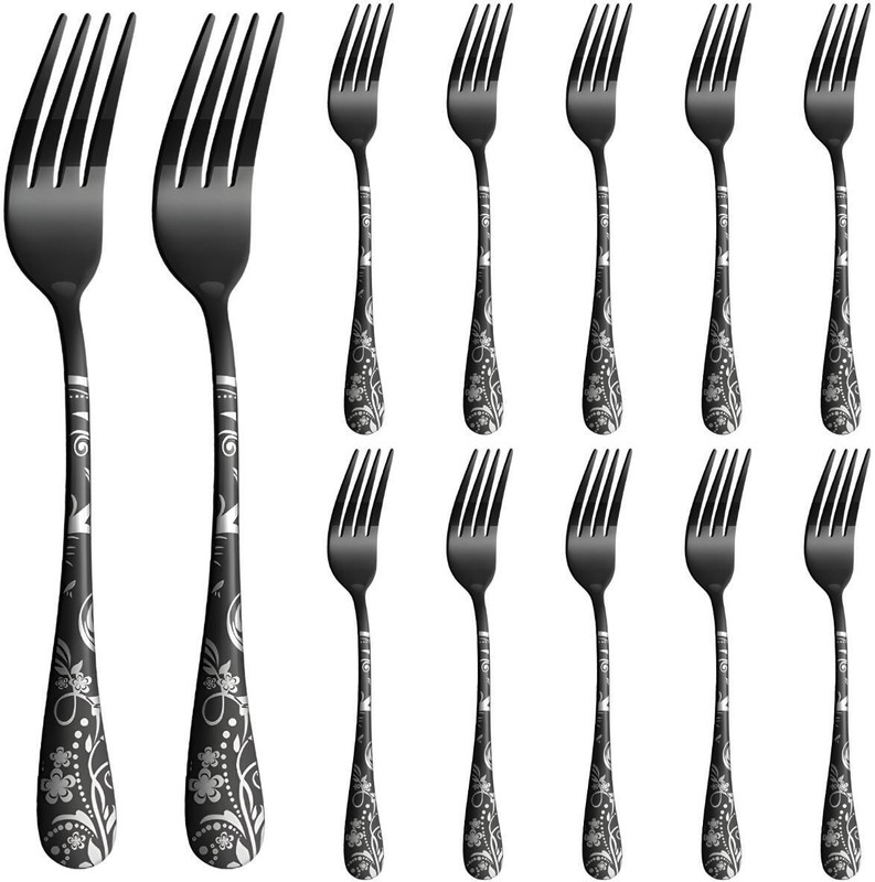 MANISHAWARE Manishaware Matrix Black Spoon Set Stainless Steel Serving Fork Set(Pack of 12)