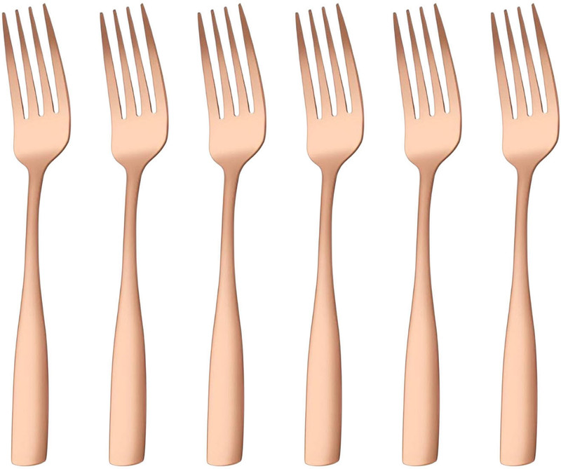 OICIA Rose-Gold Flatware Forks, Dinnerware Eating Fork for Dining Table, Cutlery Forks Stainless Steel Serving Fork Set(Pack of 6)
