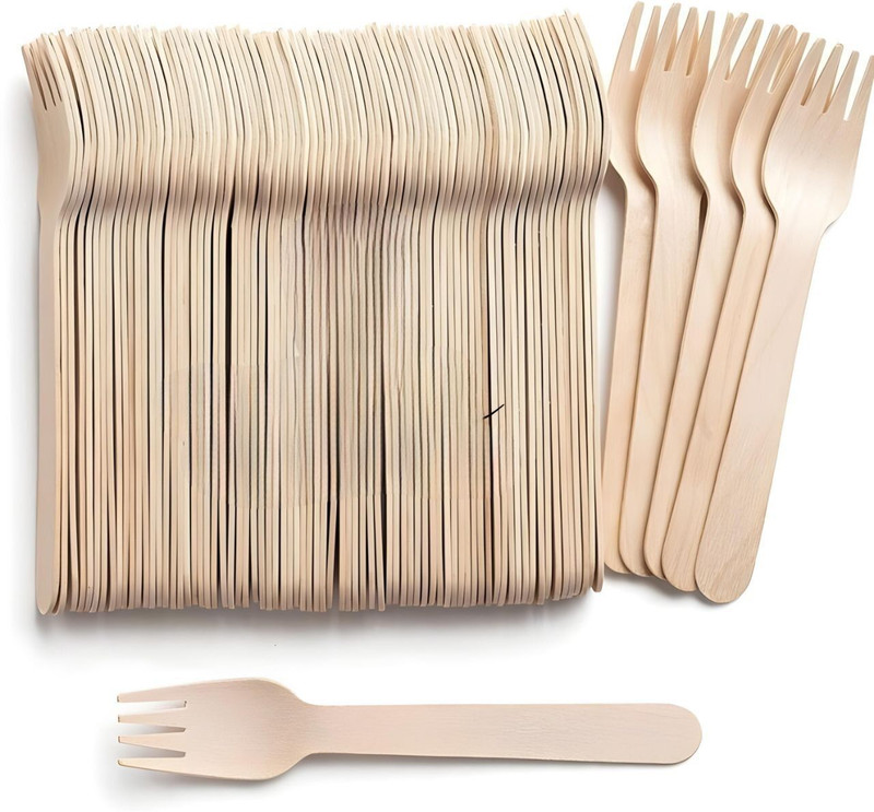 Ranisati Disposable Wooden Forks 140MM Disposable Wooden Dessert Fork, Dinner Fork Set(Pack of 100)