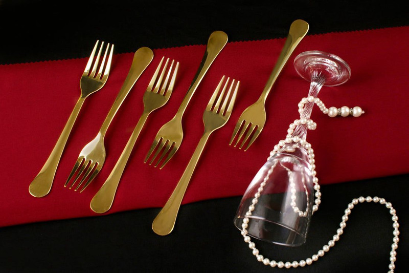 PTAL NAGARI Golden Forks Set, Long, Premium Cutlery for Home & Kitchen, Luxury Dining Brass Serving Fork