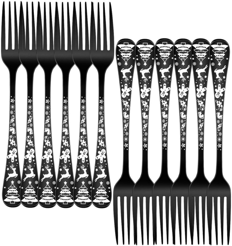OICIA Nw1_Black Flatware Forks, Extra-Fine , Fruit Fork, Large Dining Fork Stainless Steel Serving Fork Set(Pack of 12)