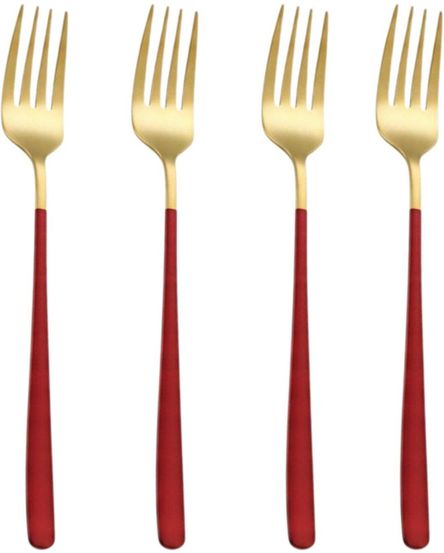 Spatlus Enterprise LLP Made of Stainless Steel, Shiny Polished Finish, Ideal For Everyday use (Red) Stainless Steel Serving Fork Set(Pack of 4)