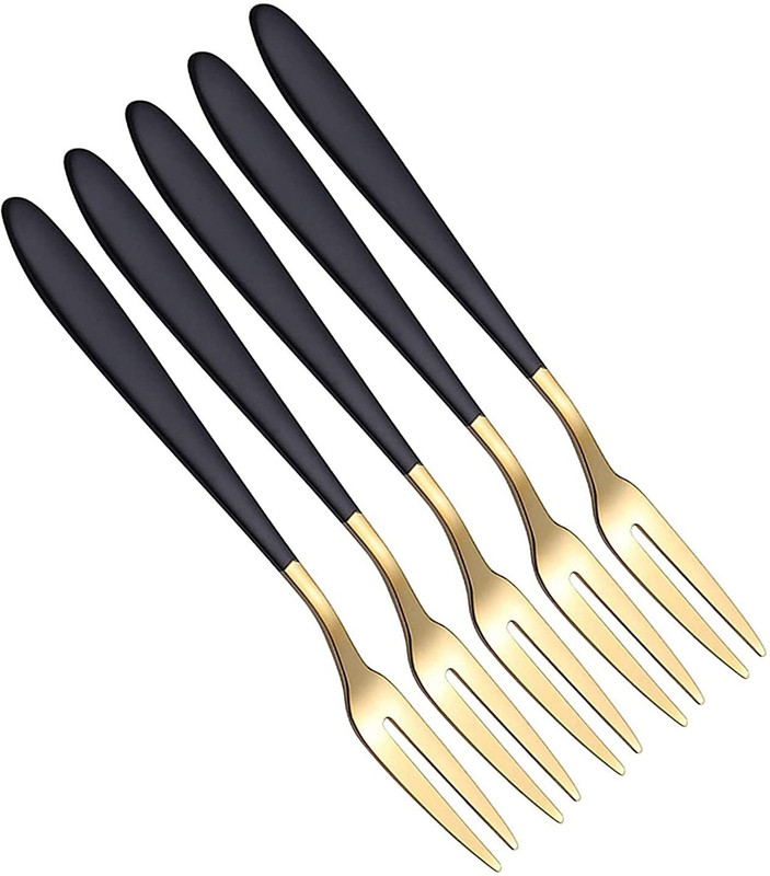 PLENARO Stainless Steel 2-Tine Portable Cocktail Salad Fruit Forks Set Stainless Steel Salad Fork, Dessert Fork Set(Pack of 5)