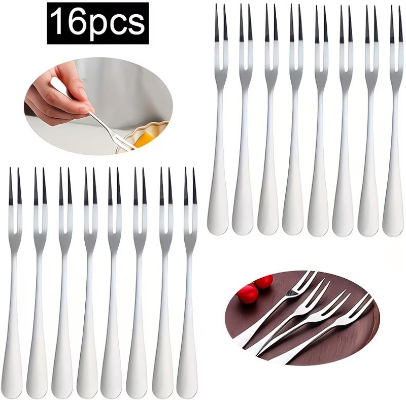 DINEZAAR Mini Two-Prong Dessert & Snack Forks Stainless Steel Fruit Fork Set(Pack of 16)