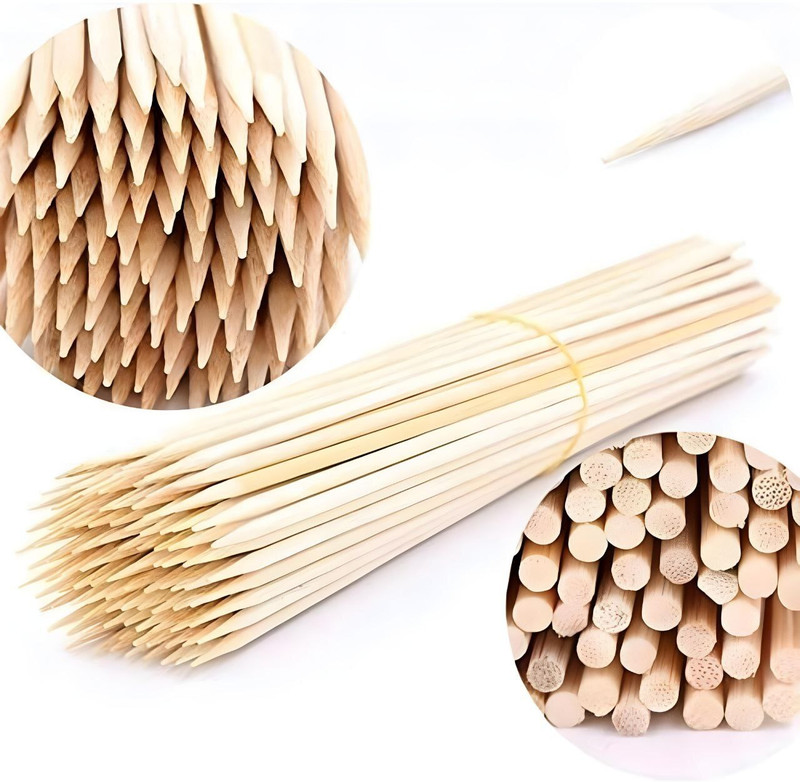 ORRISH Barbecue Stick for Oven Microwave Kabab Stick Natural & Organic 10 Inch & 3 mm Disposable Wooden Serving Fork Set(Pack of 75)