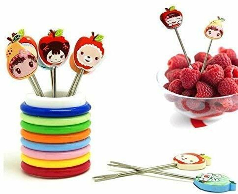 TGT Fruits Fork Set with 8 Fork for Dessert & Dinner (Set of 1) Multicolor Aluminium Serving Fork(Pack of 1)