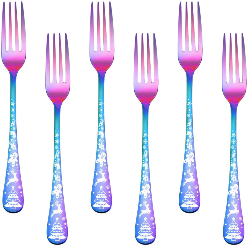 OpulenceWare Elegant Forks for Dessert, Durable Stainless Steel Cutlery for Party (Rainbow) Stainless Steel Serving Fork Set(Pack of 6)
