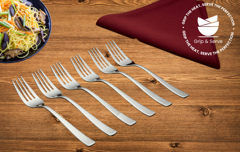 grip and serve Premium Stainless Steel Fork/Food Grade/BPA Free/6PC/24 Stainless Steel Serving Fork Set(Pack of 6)
