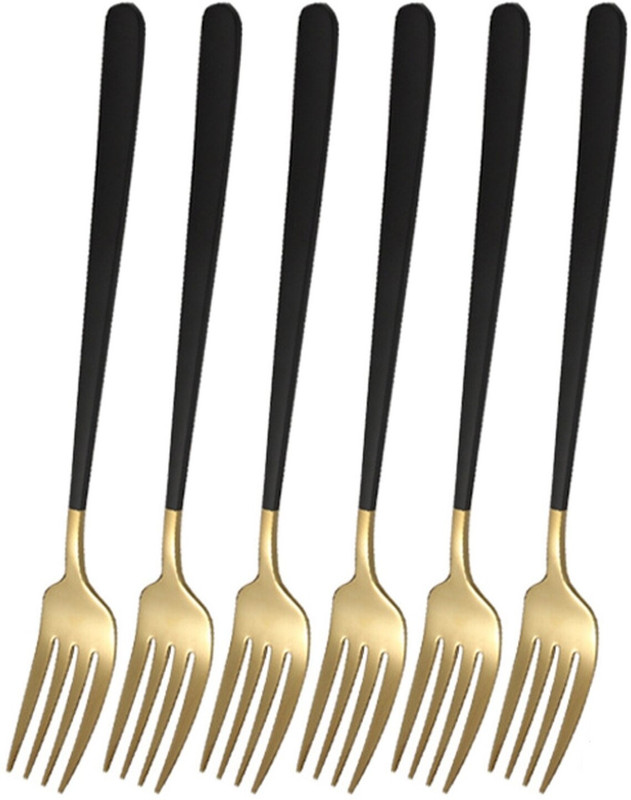 HEXONIQ 8" Stainless Steel Dinner Forks Set with Colorful Handle & Shiny Gold Mouth Stainless Steel Serving Fork Set(Pack of 12)