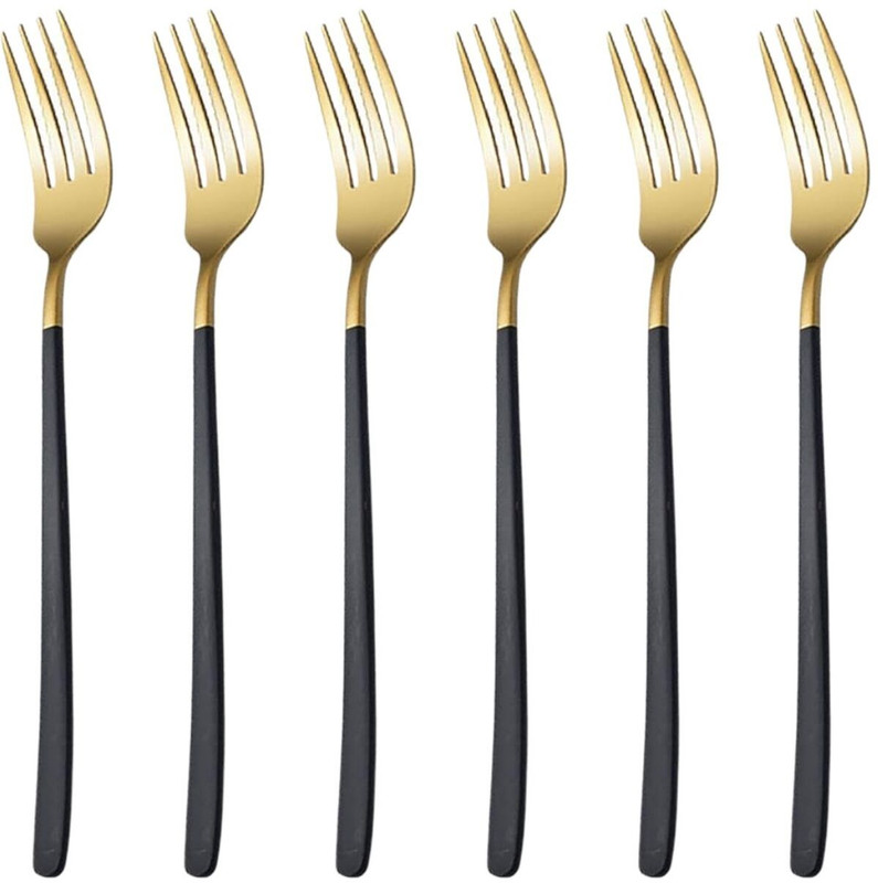 Spatlus Enterprise LLP Forks Silverware Set, Table, Salad For Home, Restaurant, Dishwasher Safe (Black) Stainless Steel Serving Fork Set(Pack of 6)