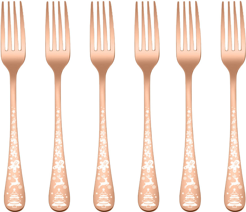OICIA Rose-Gold Mirror Finish Salad Forks, Small Dessert Tasting Forks, Appetizer Fork Stainless Steel Serving Fork Set(Pack of 6)