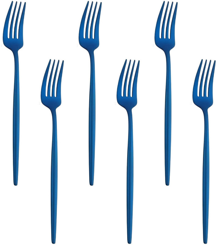 OpulenceWare Nordic Style Matte Pastry Fork - Stainless Steel Small Forks for snacks (Blue) Stainless Steel Serving Fork Set(Pack of 6)