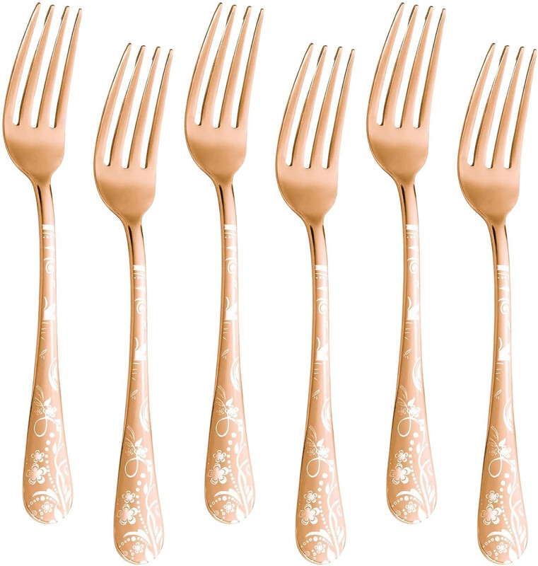 OICIA Rose-Gold Mini Forks For Appetizers, Forks For Desserts, Flatware Salad Fork Stainless Steel Serving Fork Set(Pack of 12)