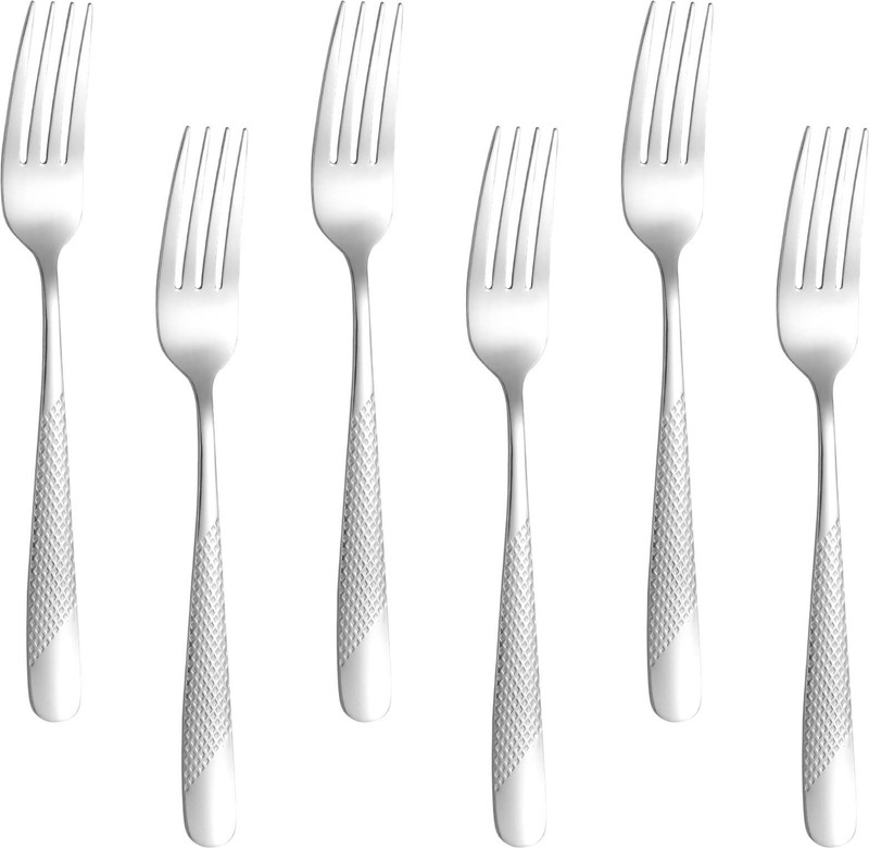 OICIA Rainbow Hammered Table Forks, Fork for Dining Table, Colorful Forks for Salad Stainless Steel Serving Fork Set(Pack of 6)