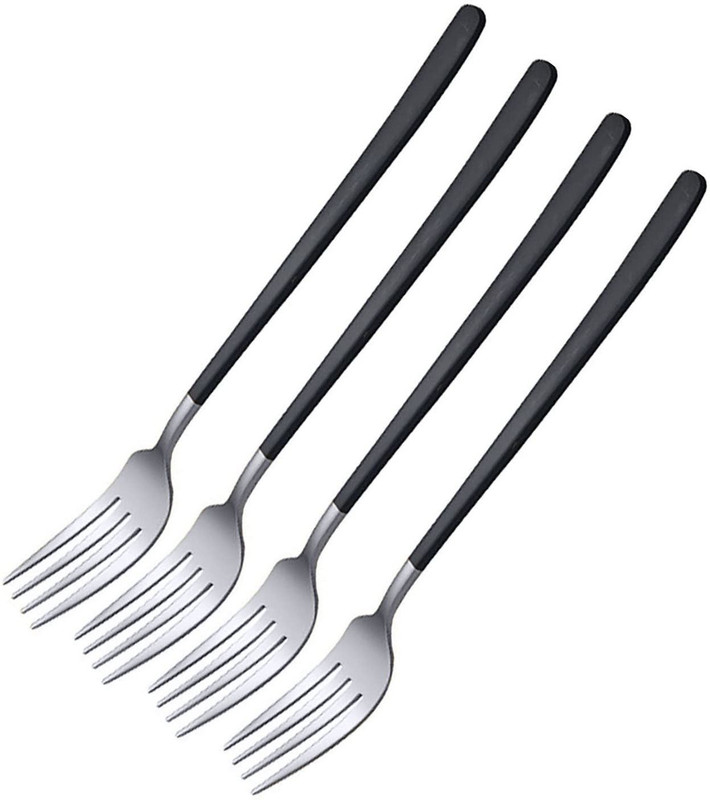 pepplo Stainless Steel Dinner Forks - Heavy Duty Flatware Forks Set (Black,Set of 4) Stainless Steel Serving Fork Set(Pack of 4)