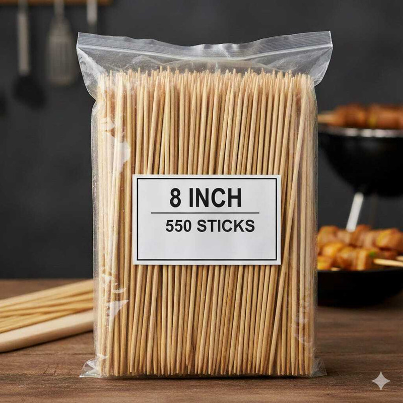 Laksh Creations Disposable Bamboo Skewers 12 Inch|BBQ Sticks for Grilling, Barbecue & Party Use Disposable Bamboo Serving Fork, Salad Fork, Dessert Fork, Dessert Fork Set(Pack of 500)