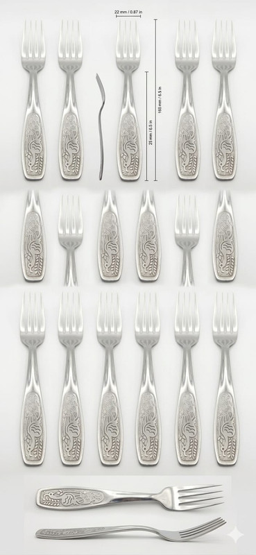 Navyaskitchen Classic Embossed Cutlery Fork set of 12 Steel Fruit Fork, Salad Fork, Dessert Fork, Serving Fork, Fondue Fork, Dinner Fork, Roast Fork Set(Pack of 12)