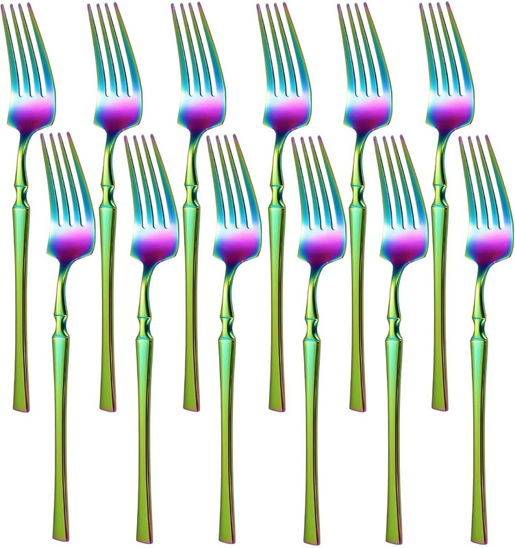 OpulenceWare Premium Fork Set Stainless Steel Fine Silverware with Mirror Finish (Rainbow) Stainless Steel Serving Fork(Pack of 1)