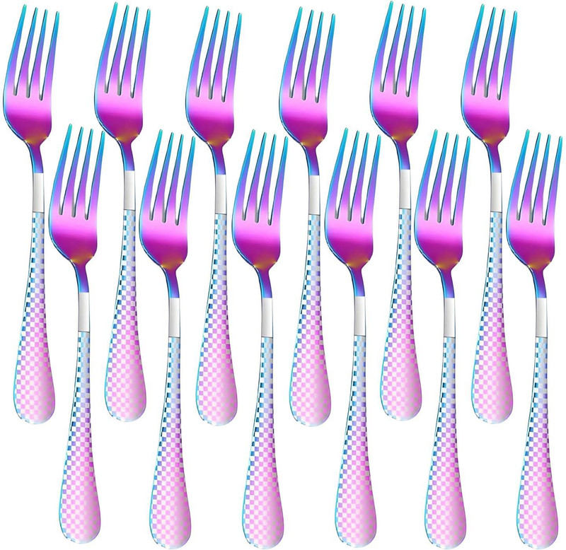 OpulenceWare Dinner Forks Food Grade Stainless Steel Silverware Forks,Table Forks (Rainbow) Stainless Steel Serving Fork Set(Pack of 12)