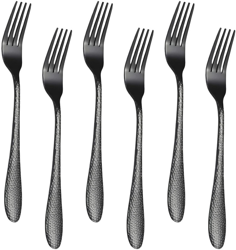 OpulenceWare Hammered Dinner Fork Set 18/10 Stainless Steel Rounded Edges for Comfort (Black) Stainless Steel Serving Fork Set(Pack of 6)