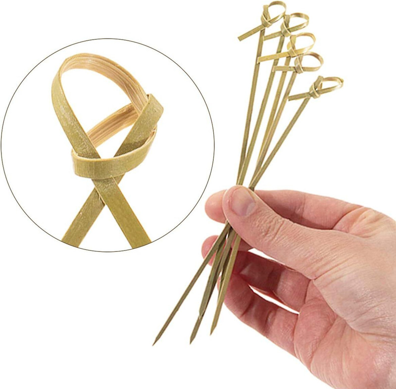 Aakriti Bamboo Knot Skewers, 4 Inch Bamboo Twisted End Cocktail Picks Disposable Bamboo Serving Fork Set(Pack of 100)