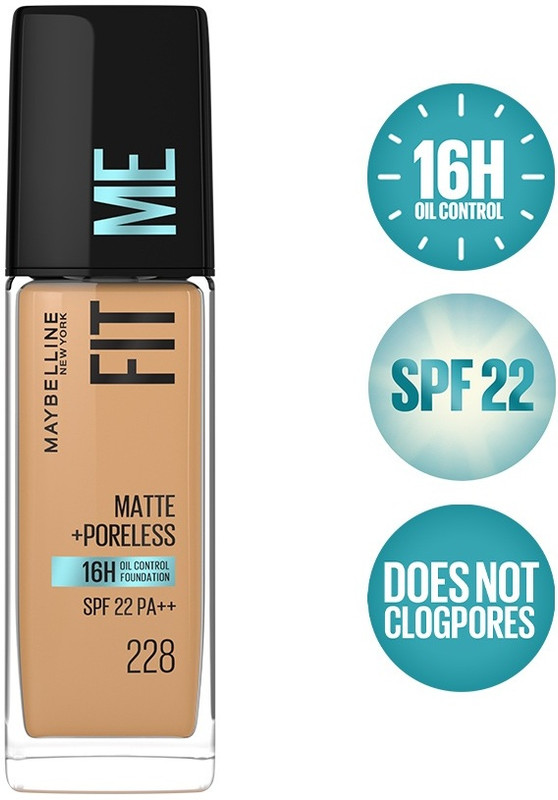 MAYBELLINE NEW YORK Fit Me Matte+Poreless Liquid Foundation (With Pump & SPF 22), 228 Soft Tan, 30ml Foundation(228 Soft Tan, 30 ml)