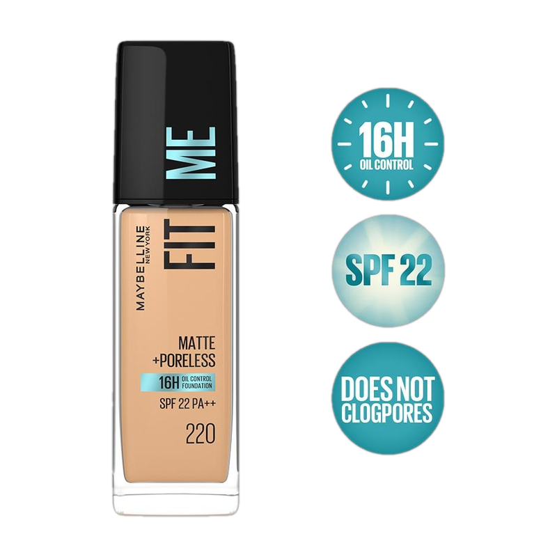 MAYBELLINE NEW YORK Fit Me Matte+Poreless Liquid Foundation (With Pump & SPF 22) Foundation(220 Natural Beige, 30 ml)