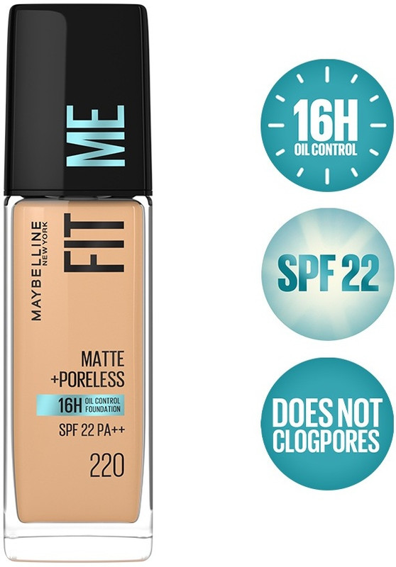 MAYBELLINE NEW YORK Fit Me Matte+Poreless Liquid Foundation (With Pump & SPF 22) Foundation(220 Natural Beige, 30 ml)