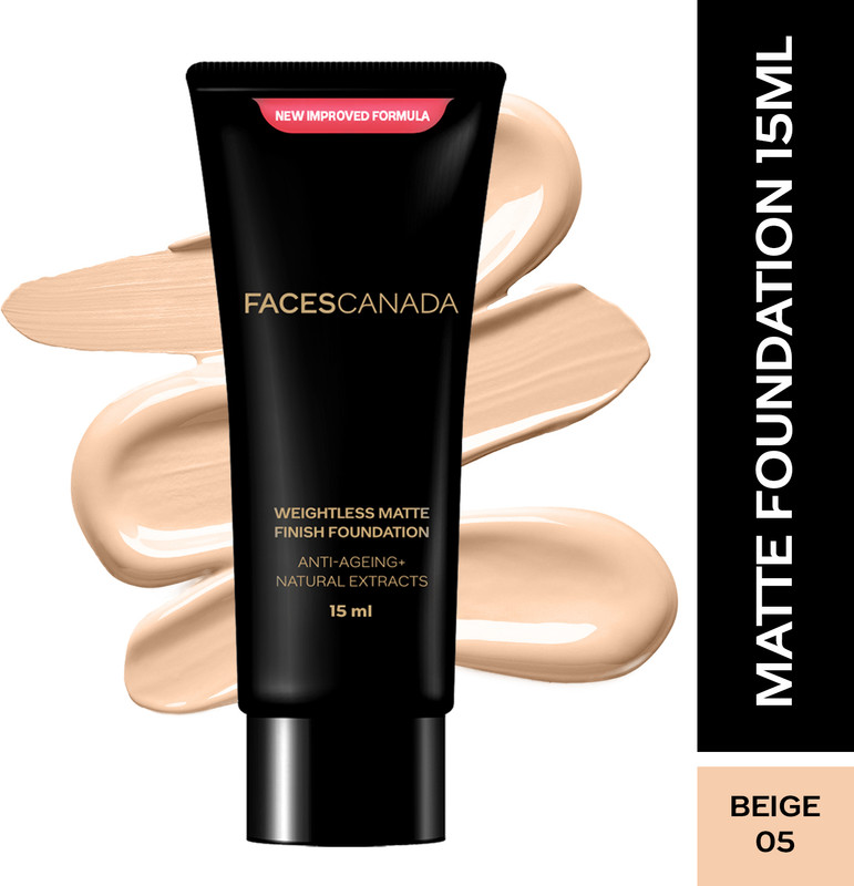 FACES CANADA Weightless Matte Finish Foundation | Lightweight | Anti-Ageing | Flawless Finish Foundation(Beige, 15 ml)