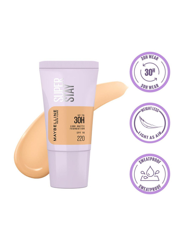 MAYBELLINE NEW YORK Super Stay Lumi-Matte Foundation-220, 30H Wear, Lightweight, Suits all skintypes Foundation(220, 18 g)