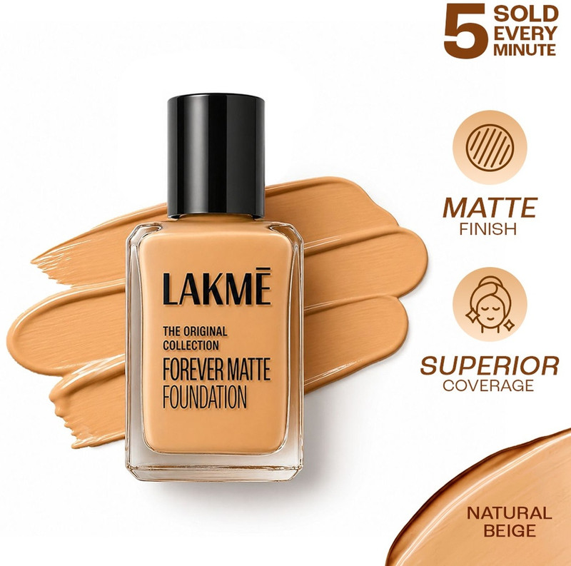 Lakmé Forever Matte , Superior Coverage, Vit E, Lightweight Foundation(Beige, 27 ml)