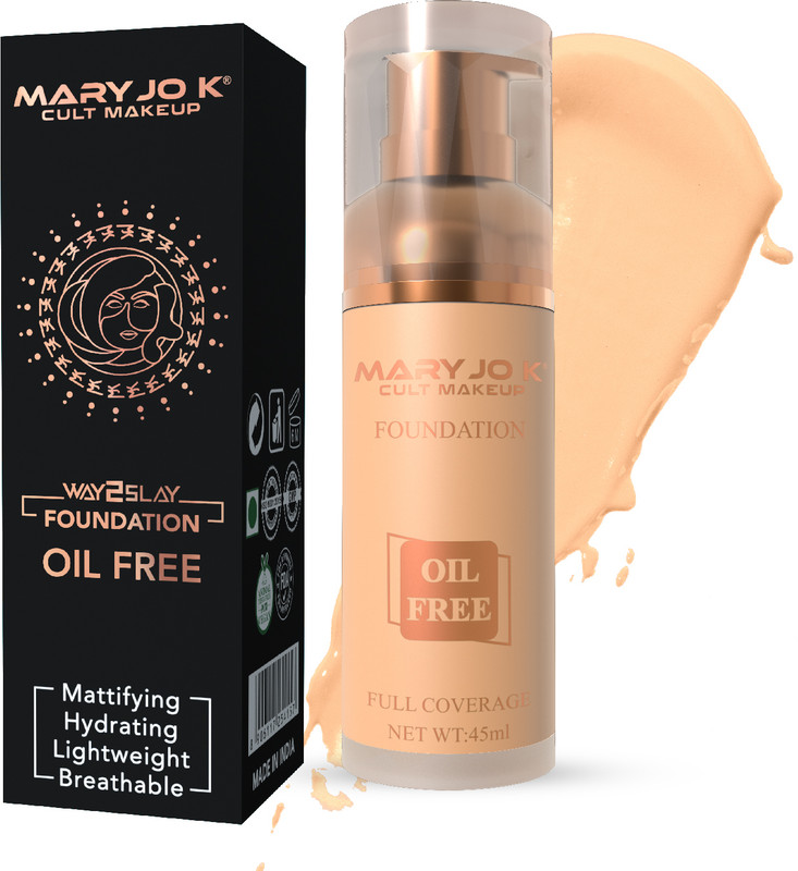 MARY JO K Oil-free Full Coverage Foundation | Naturally Airbrushed Finish | Foundation(01 - CRÈME PORCELAIN, 45 ml)