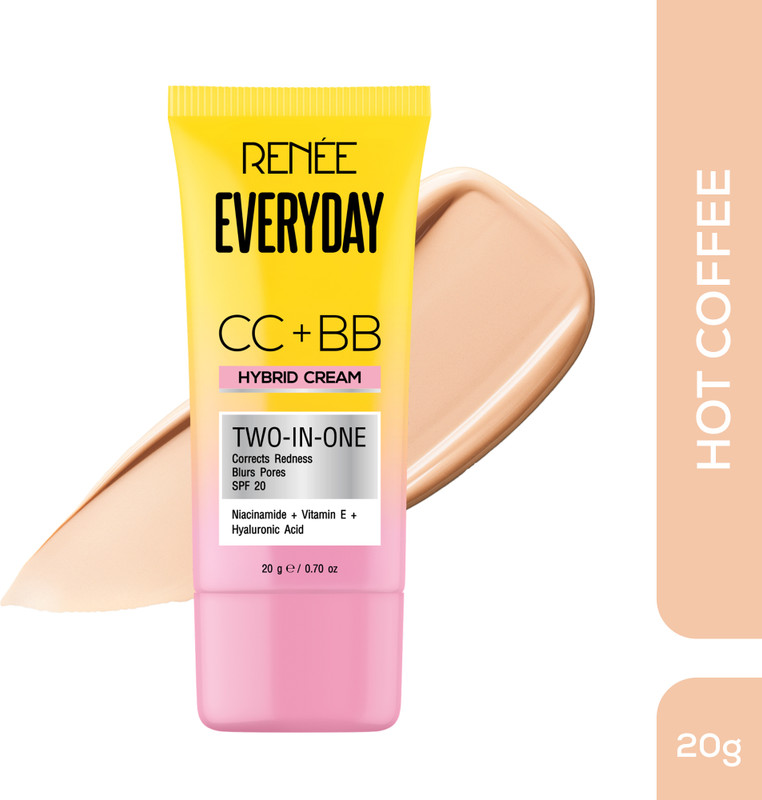 Renee Everyday CC+BB Cream - SPF 20, Corrects Redness, Hydrates Skin Foundation(Hot Coffee, 20 g)