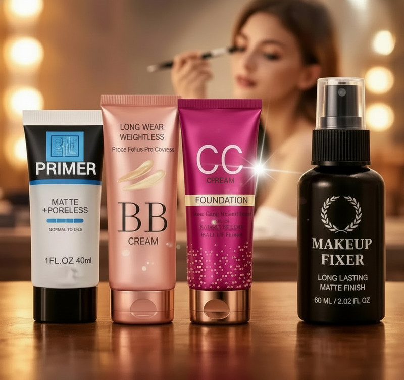 Kites beauty BB Foundation & CC Cream, Primer, & Makeup Fixer (4 Items in the set)(Pack of 4)