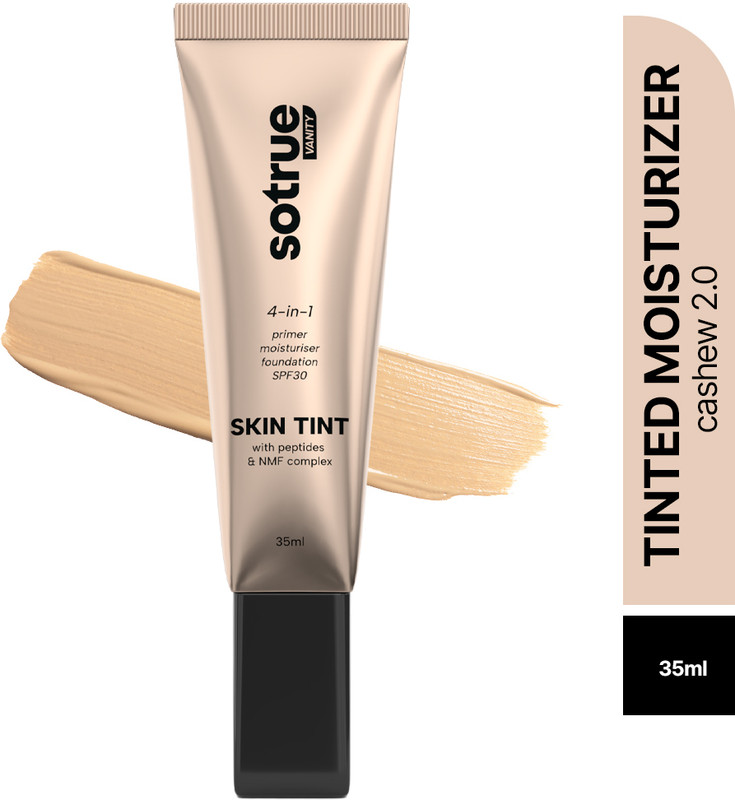 Sotrue 4-in-1 Skin Tint | Primer+Moisturiser+Foundation+SPF30 | Seamless Coverage, Foundation(2.0 Cashew, 35 ml)