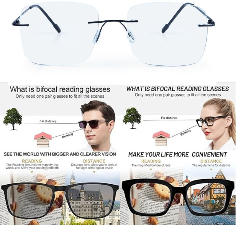 Garth Rimless (+1.25) Square Reading Glasses(40 mm)
