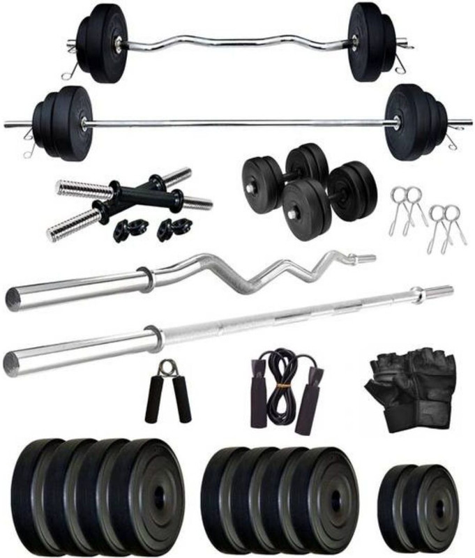 ShivamSportss 20Kg PVC Weight Combo with 3Ft Curl & 3Ft Straight Rod + Gym Accessories Black Weight Plate(1 kg)