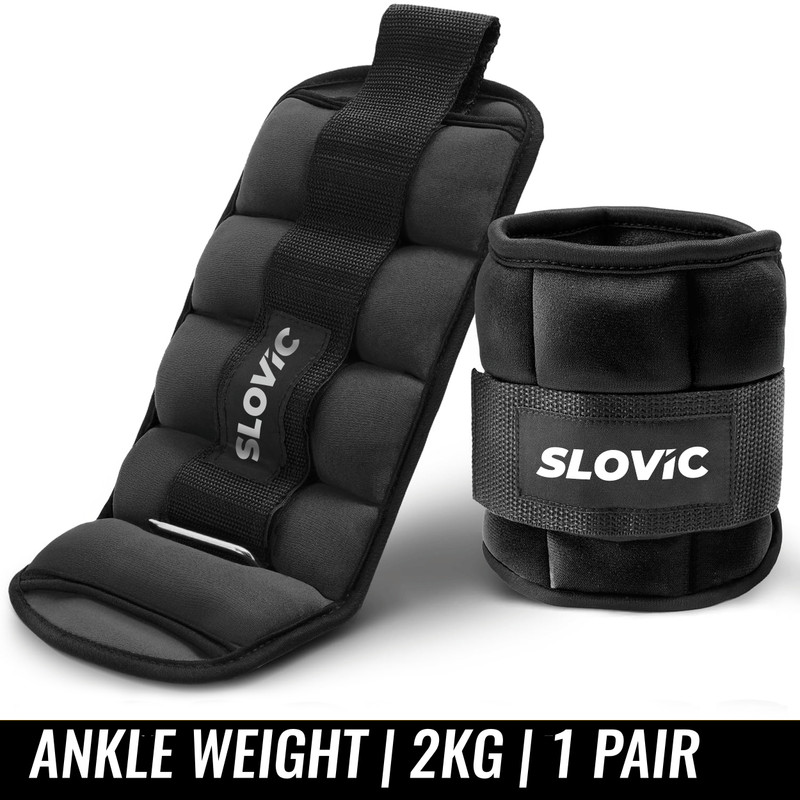 SLOVIC Ankle Weights With Adjustable Straps For All Fitness Levels | 2Kg Pair Set | Black Ankle Weight(4 kg)