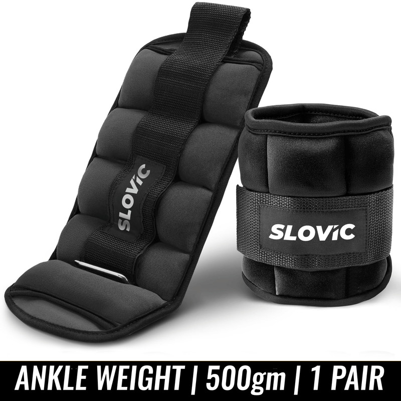 SLOVIC Ankle Weights With Adjustable Straps For All Fitness Levels | 500g Pair Set Black Ankle Weight(1 kg)