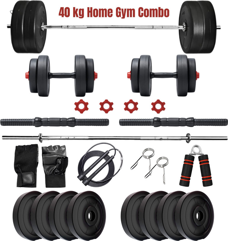 SPIXT 40Kg PVC Home & Gym Combo 3 Feet Straight , Men & Women Black Weight Plate(40 kg)