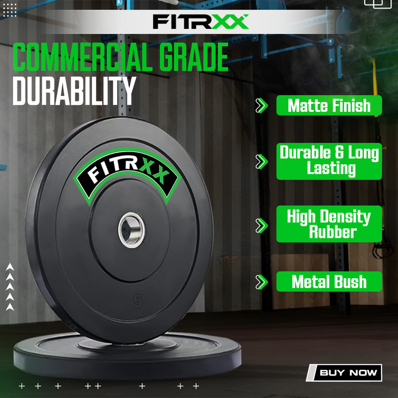 FITRXX Gym Rubber Plates,10kg (5x2) Rubber Dumbbell Plate, 30mm for Home Black Weight Plate(5 kg)