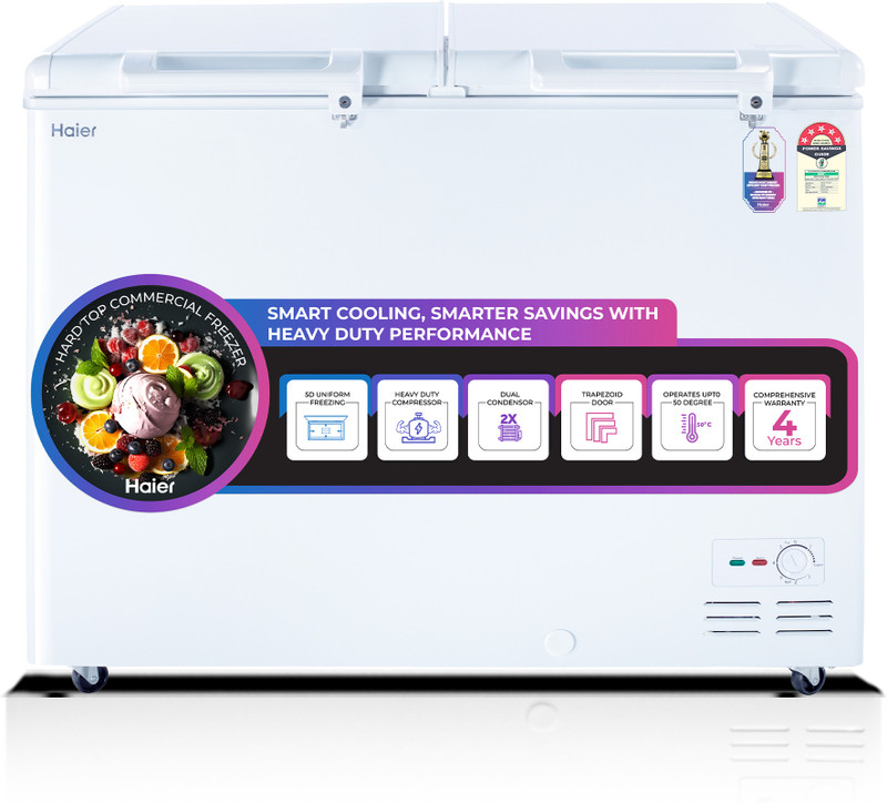 Haier 324 L Double Door Standard Deep Freezer(White, HFC-350DM5, 5 Star)