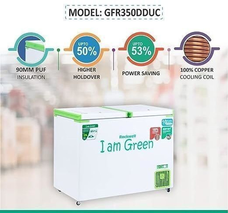 Rockwell 550 L Double Door Standard Deep Freezer(White, Green, 550DDUC GFR , WHITE,STANDARD DEEP FREEZER,GREEN FREEZER, 5 Star)