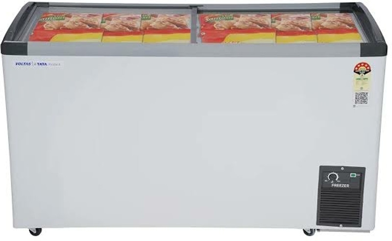 Voltas 339 L Double Door Glass Top Deep Freezer(White, GT340GA5, 339 L, 5 Star, Glass Top Convertible Freezer, 5 Star)
