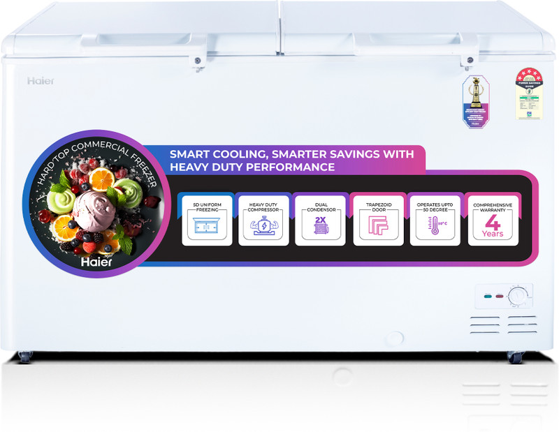 Haier 439 L Double Door Standard Deep Freezer(White, HFC-500DM5, 5 Star)