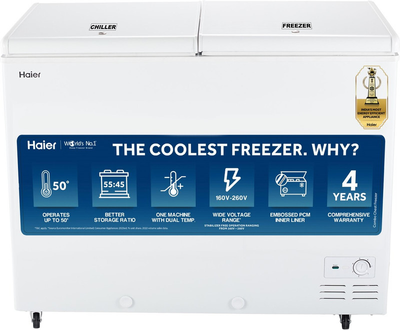 Haier 303 L Double Door Combo Chest Freezer(White, HFC-325CM5)