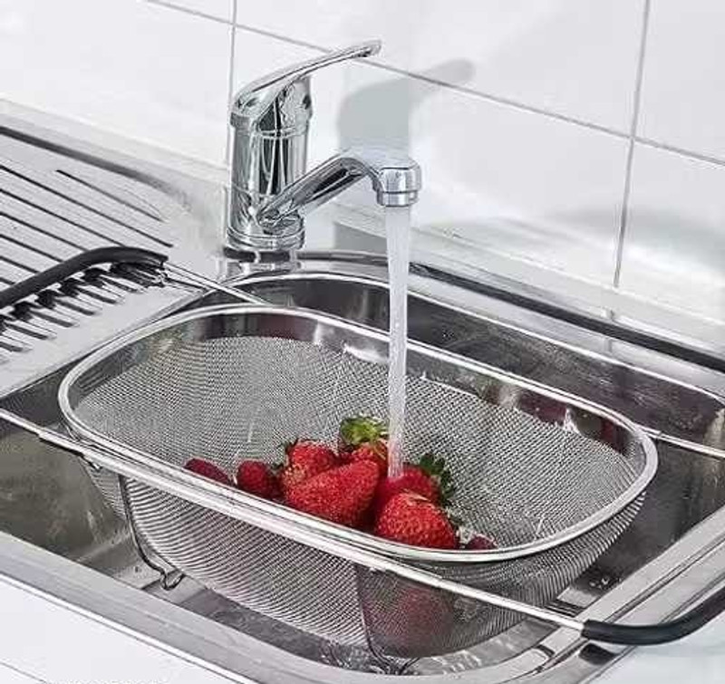 ZUPA Stainless Steel Sink Colander Basket Over Sink Fruit Vegetable Drainer Silver Fruit & Vegetable Basket(Silver)