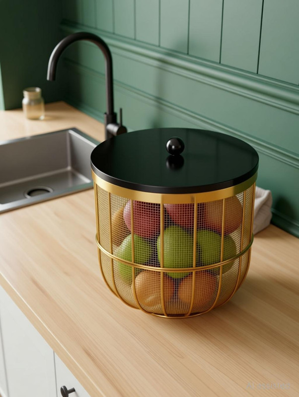 msenterprise Steel Fruit Basket | Wire Mesh Kitchen Storage Fruit Bowl Stainless Steel Fruit & Vegetable Basket(Gold)