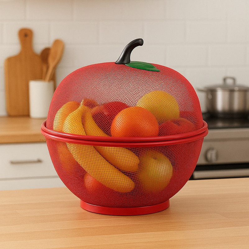 ENTRYZONE Stainless Steel Apple Shape Fruit & Vegetable Basket With Protective Lid Storage Basket(Pack of 1)